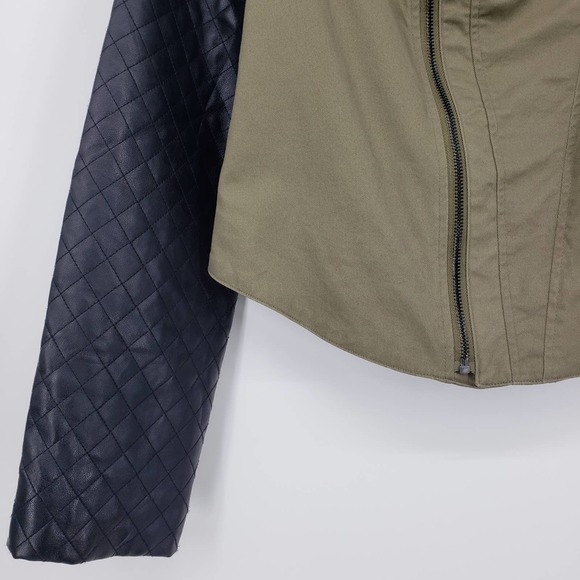 Walter Baker Bennett Moto Jacket L Asymmetrical Zip Up Faux Leather Green Black - Picture 6 of 11